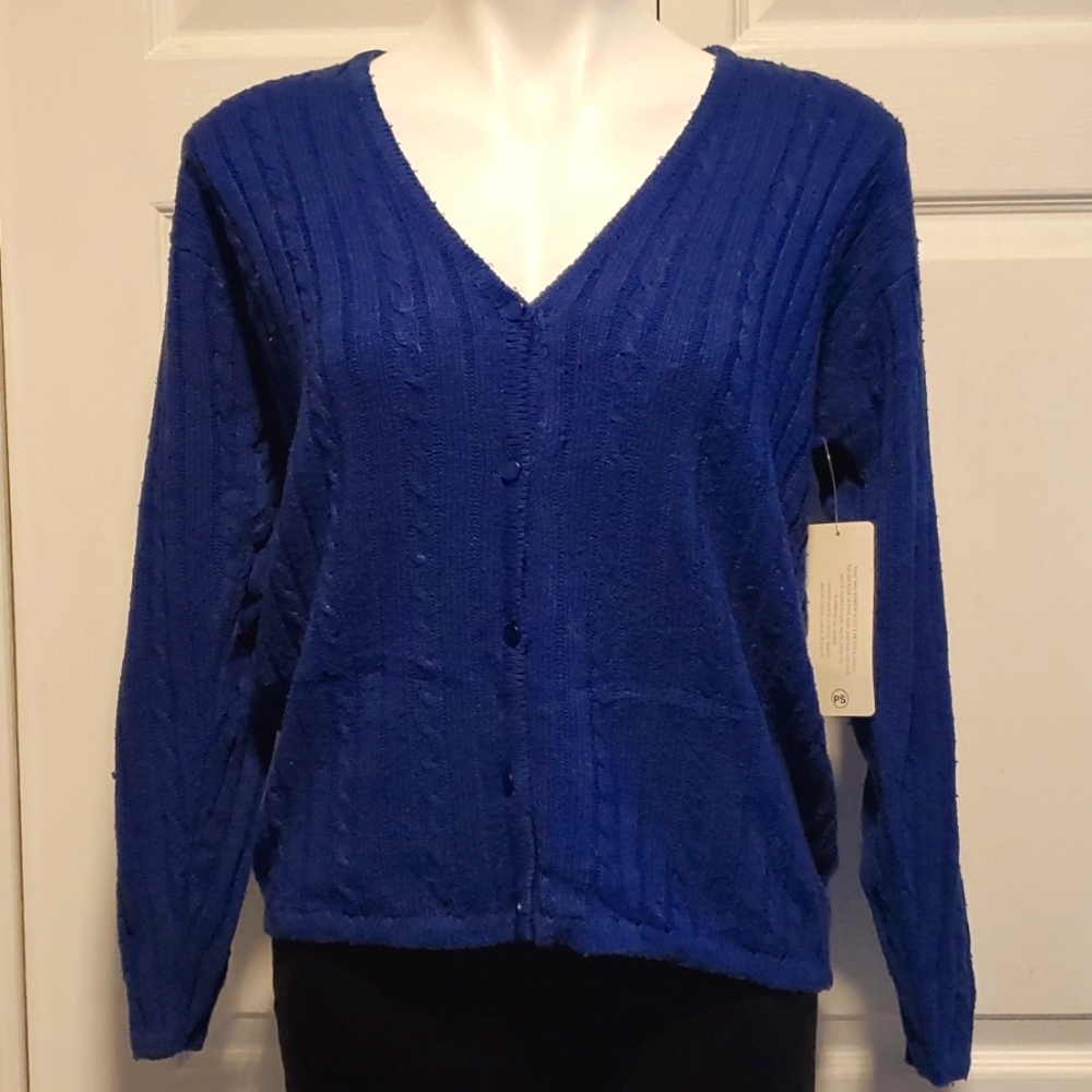 NWT Karen Scott Petites Women's Royal Blue Cardigan Sweater - Size PS